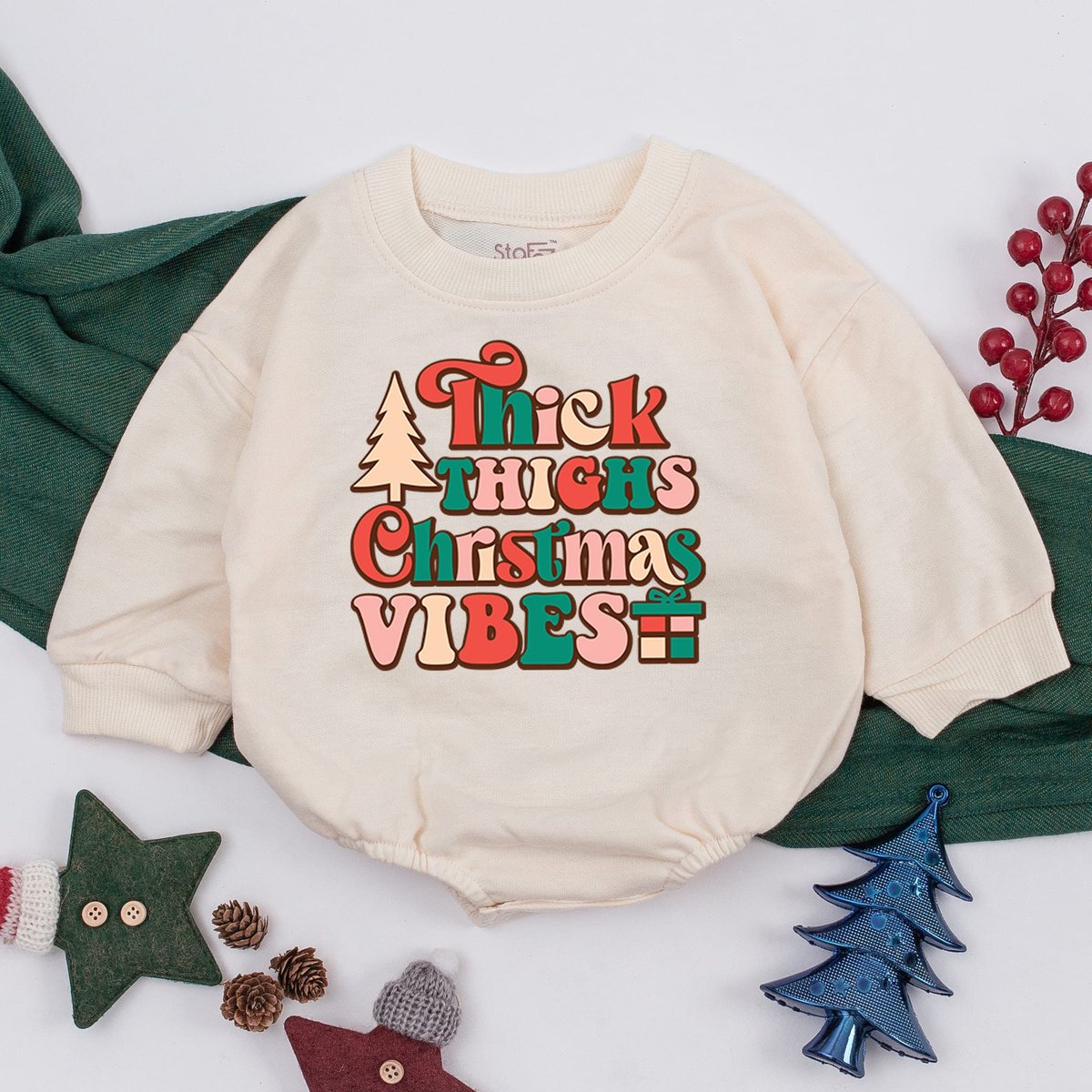 Thick Thighs Christmas Vibes Baby Romper Baby Girl Outfit First Christmas Baby Clothes Baby Shower G 158