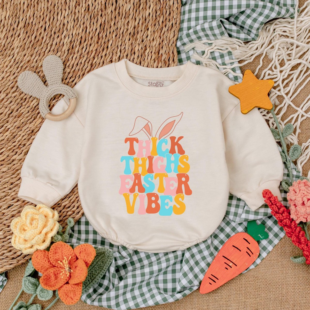 Thick Thighs Easter Vibes Baby Romper Easter Baby Bodysuit Easter Day Baby Gift My First Easter Outf 186