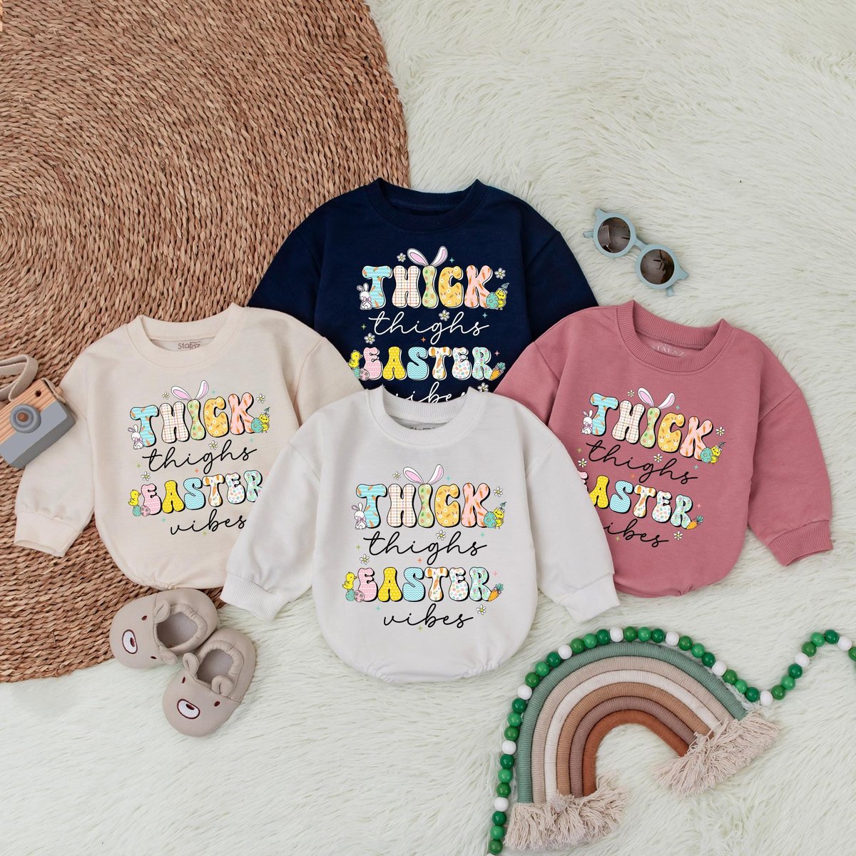 Thick Thighs Easter Vibes Bubble Romper Bunny Easter Day Romper My First Easter Baby Bodysuit Newbor 188