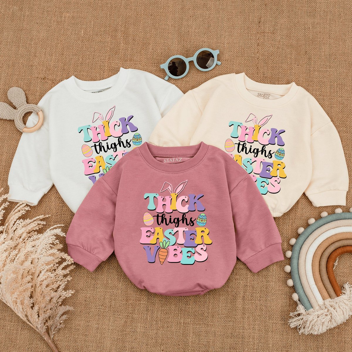 Thick Thighs Easter Vibes Romper My First Easter Funny Easter Bunny Cute Baby Gift Funny Kids Tshirt 164