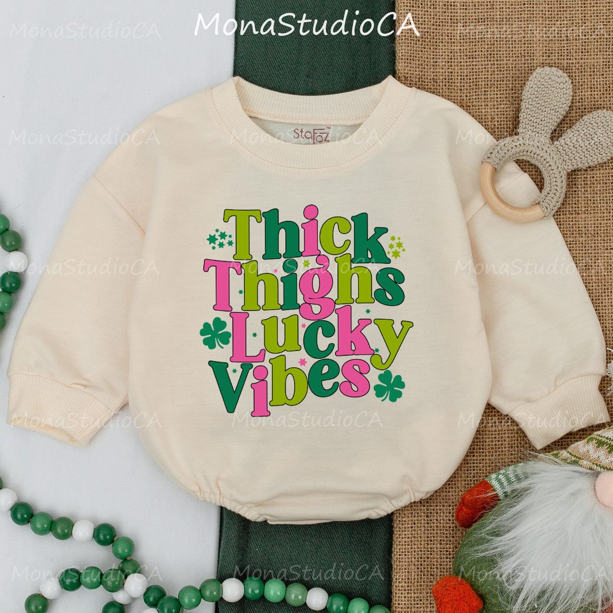 Thick Thighs Lucky Vibes Baby Romper St. Patrick's Day Shamrock Baby Clothes Baby Shower Gift 1st P