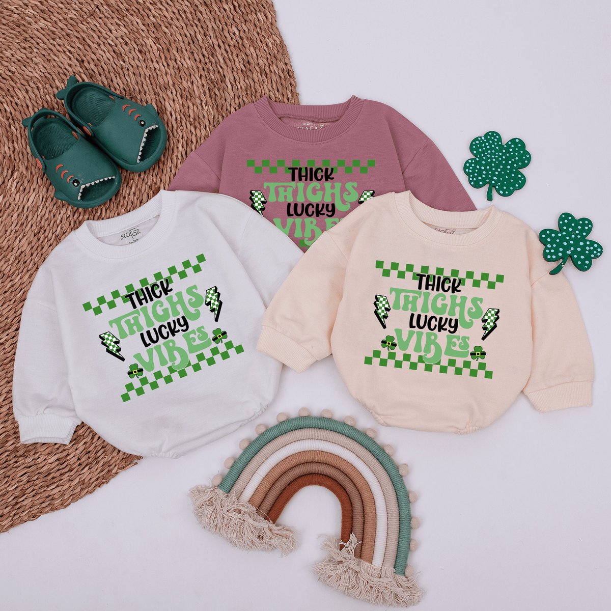 Thick Thighs Lucky Vibes Baby Romper St.Patricks day baby Outfit Baby Outfit Infant Clothes Newborn 165