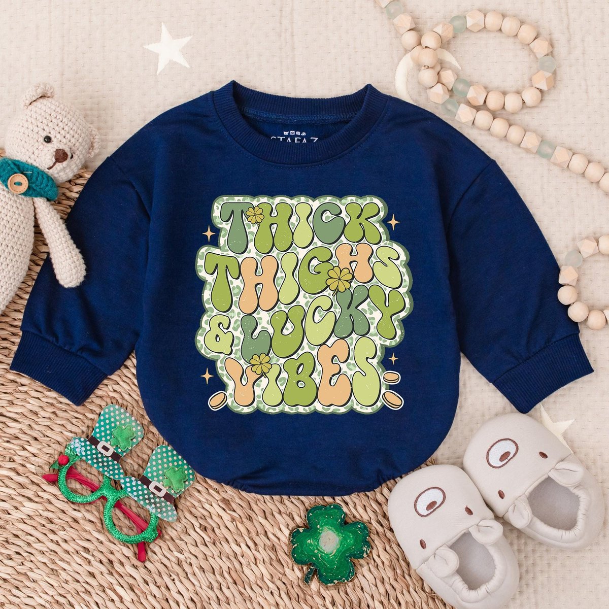 Thick Thighs Lucky Vibes Baby Bubble Romper Baby Patrick's Day Outfit First St Patrick's Day Gift 185