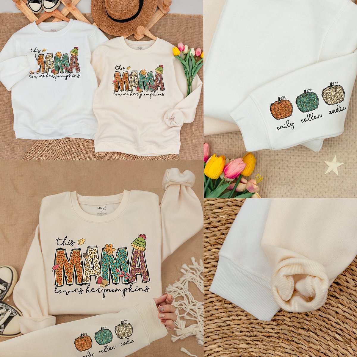 This Mama Loves Her Pumpkin Thanksgiving Mama Sweatshirt with Kid Name Sweatshirt Mom Sweatshirt Tha