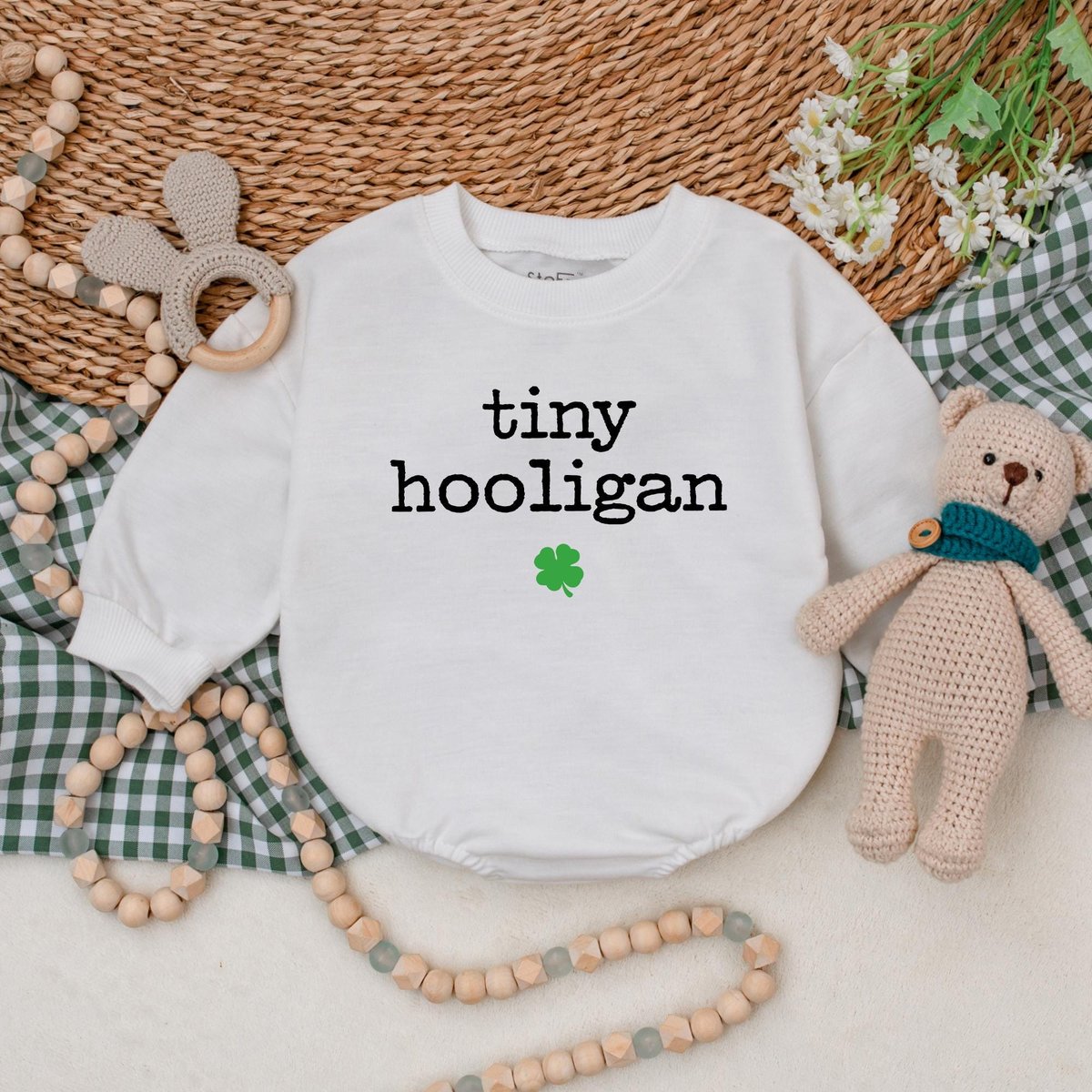 Tiny Hooligan Baby Romper Green Clover Baby Bodysuit St Patrick's Day Romper Baby Patrick's Day Ou 184