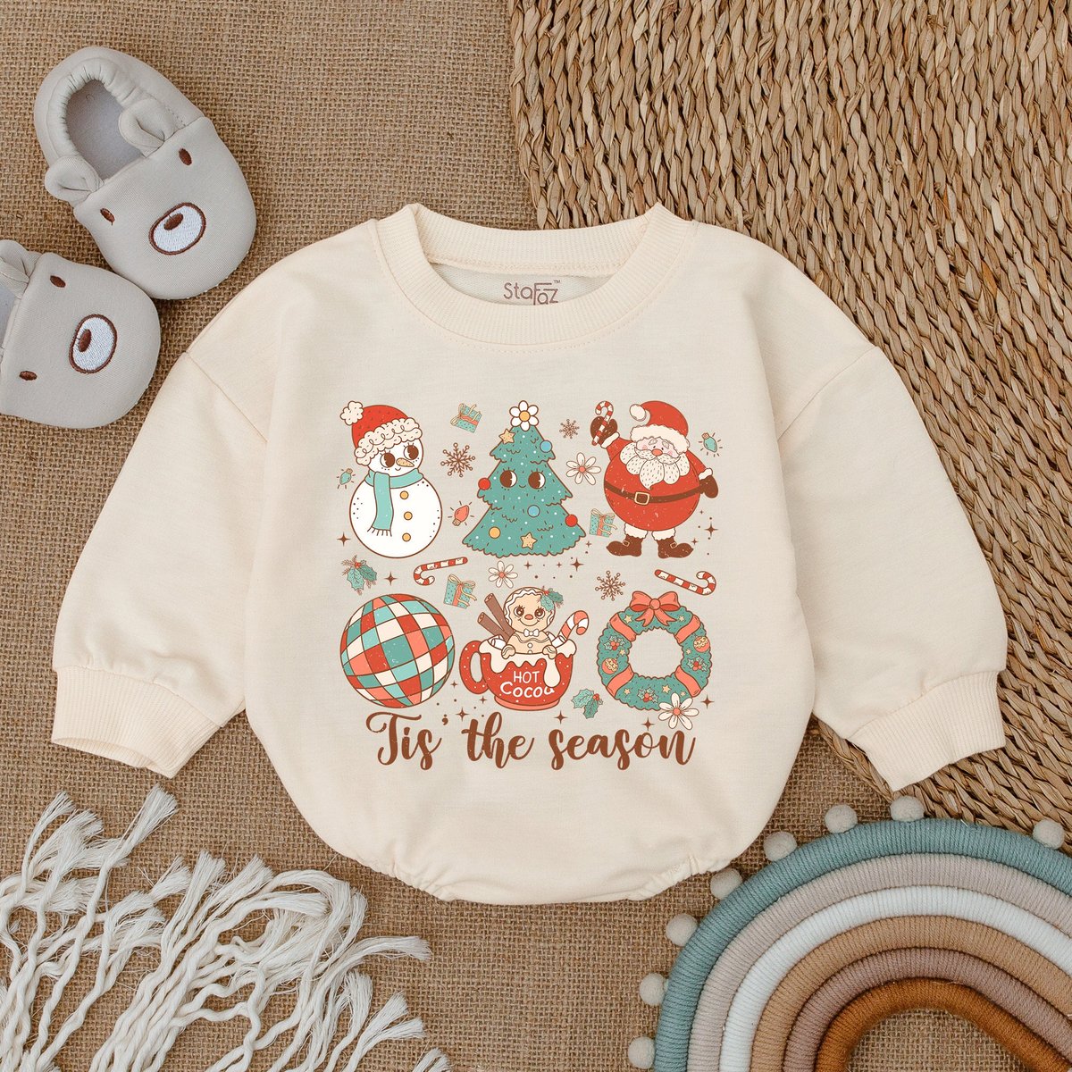 Tis The Season Christmas baby Outfit Baby Cozy Clothes Santa baby Romper Retro Santa OutfitSanta