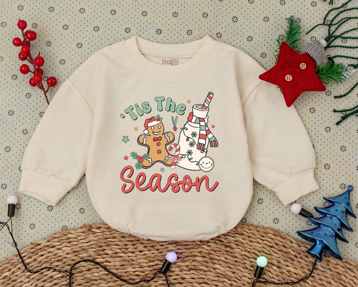 Tis the Season Christmas Santa Holiday Bubble Romper Baby Christmas Outfit Festive Infant Holiday Cl