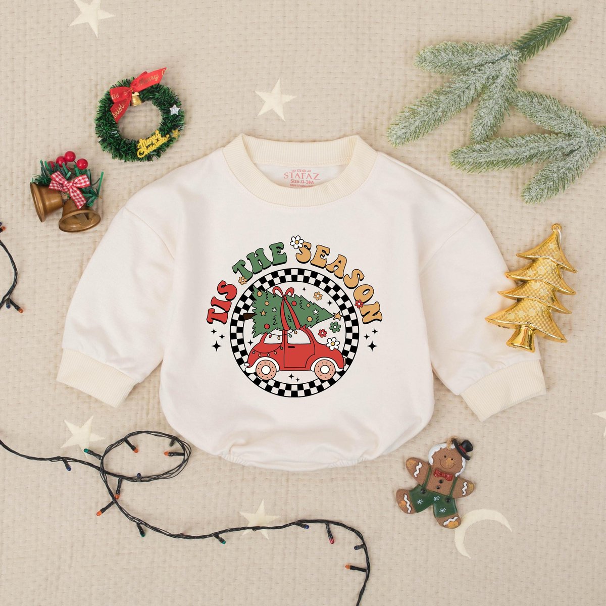 Tis The Season Christmas Tree Truck Kids Bubble Romper Holiday Toddler Outfit Cute Xmas Baby Bodysui