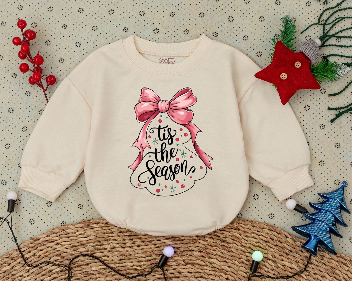 Tis The Season Romper First Christmas Clothes Toddler Sweatshirt Baby Shower Gift Bubble Romper Vint