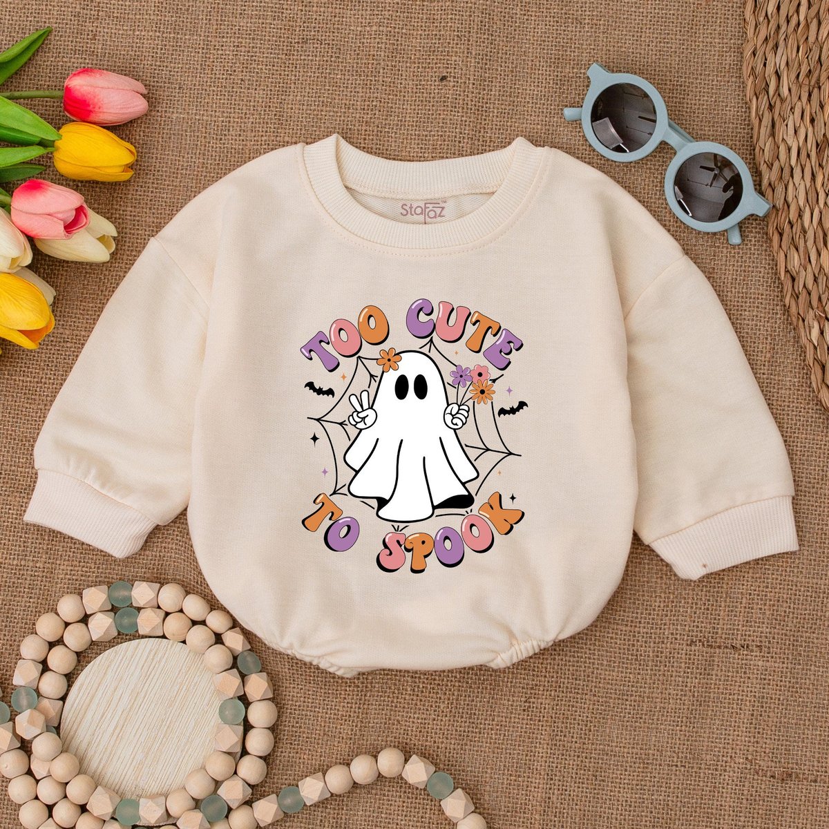 Too Cute To Spook Baby Romper Girl Halloween Baby Bodysuit Retro Ghost Outfit Fall Baby Outfit Hallo 174