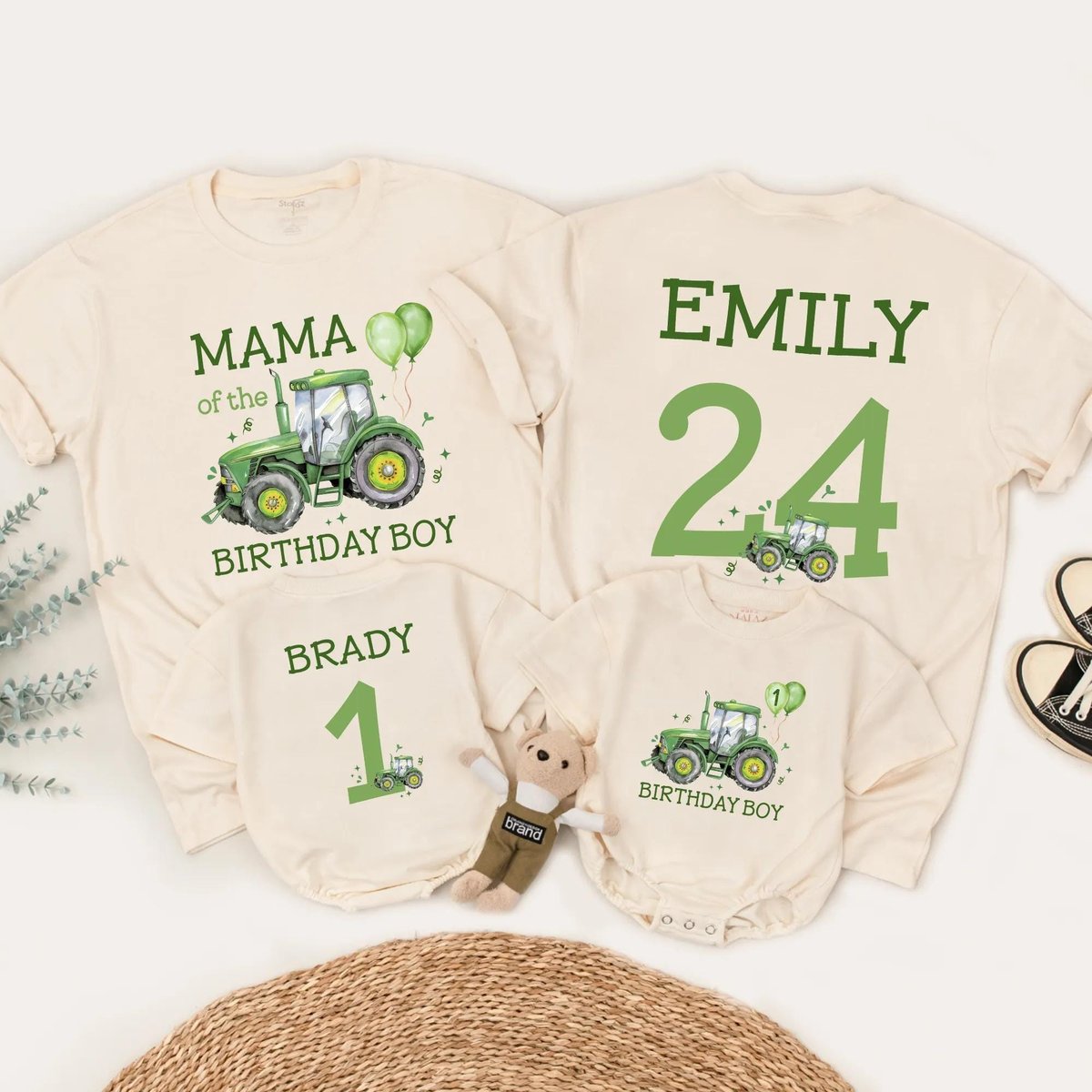 Tractor Birthday Matching Family Outfits Custom 1st Birthday Boy Shirt Green Farm Birthday Clothes G 432