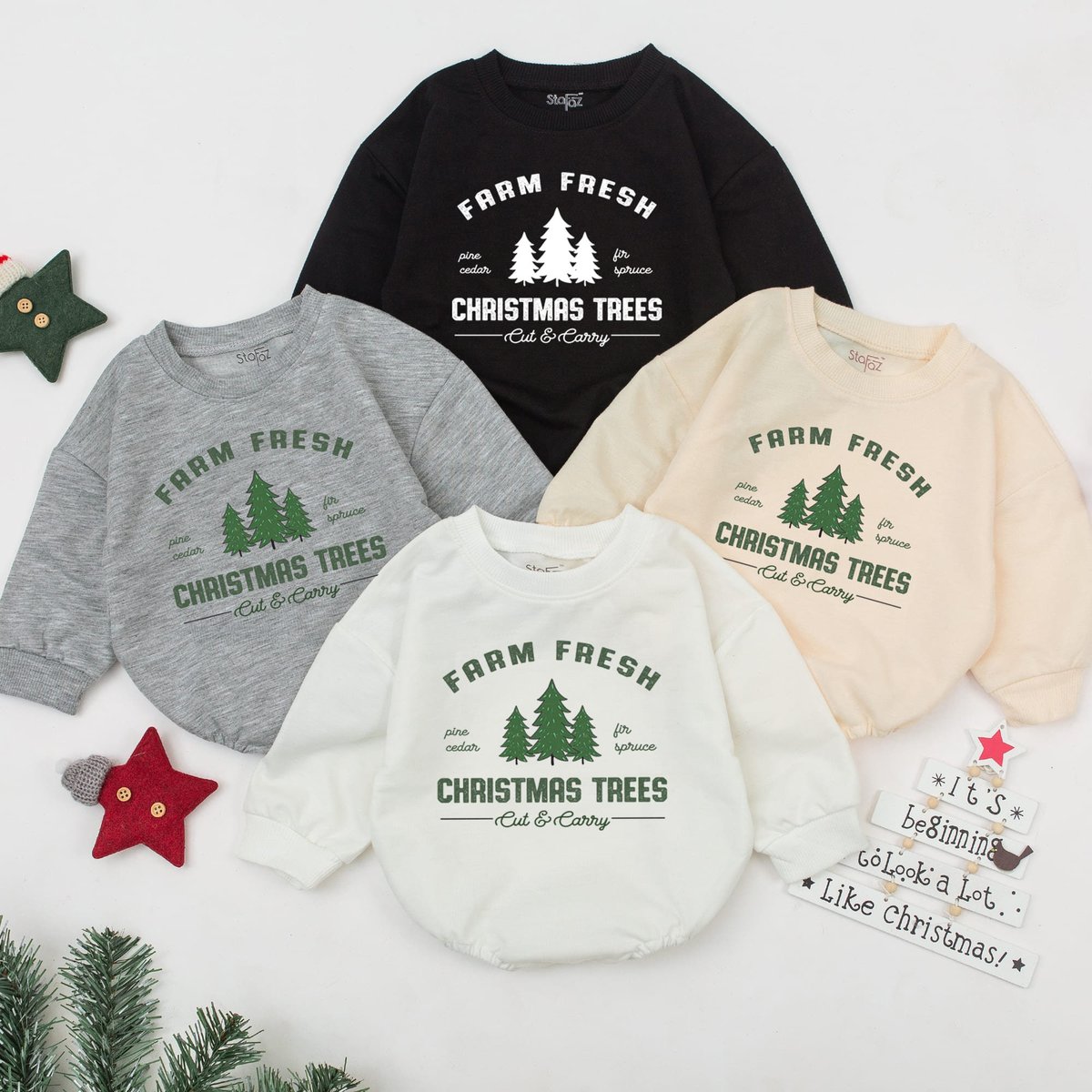 Tree Farm Christmas baby Outfit Farm Fresh Christmas Trees Baby Romper Holiday Outfit Infant Clothes 160
