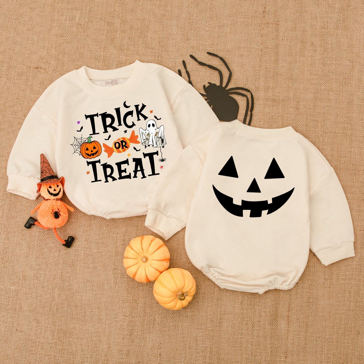 Trick and Treat Halloween Baby Clothes First Halloween Outfit Bubble RomperBaby Shower Gift Pumpkin 174