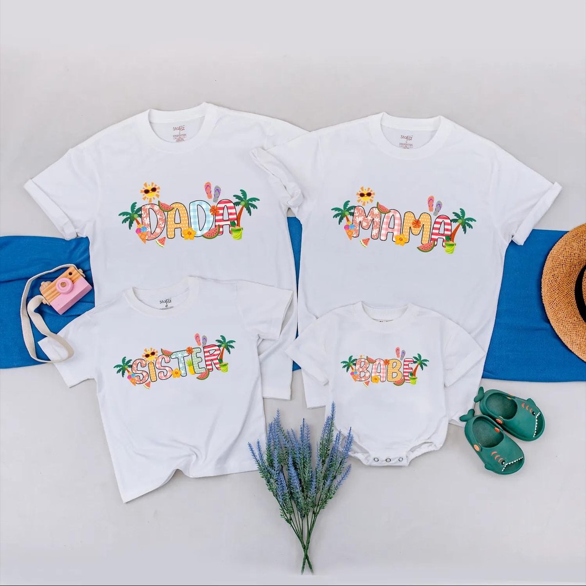 Tropical Matching Family Vacation Shirts Summer Beach Outfits for Mom Dad Baby Kids Custom Name Pers 430