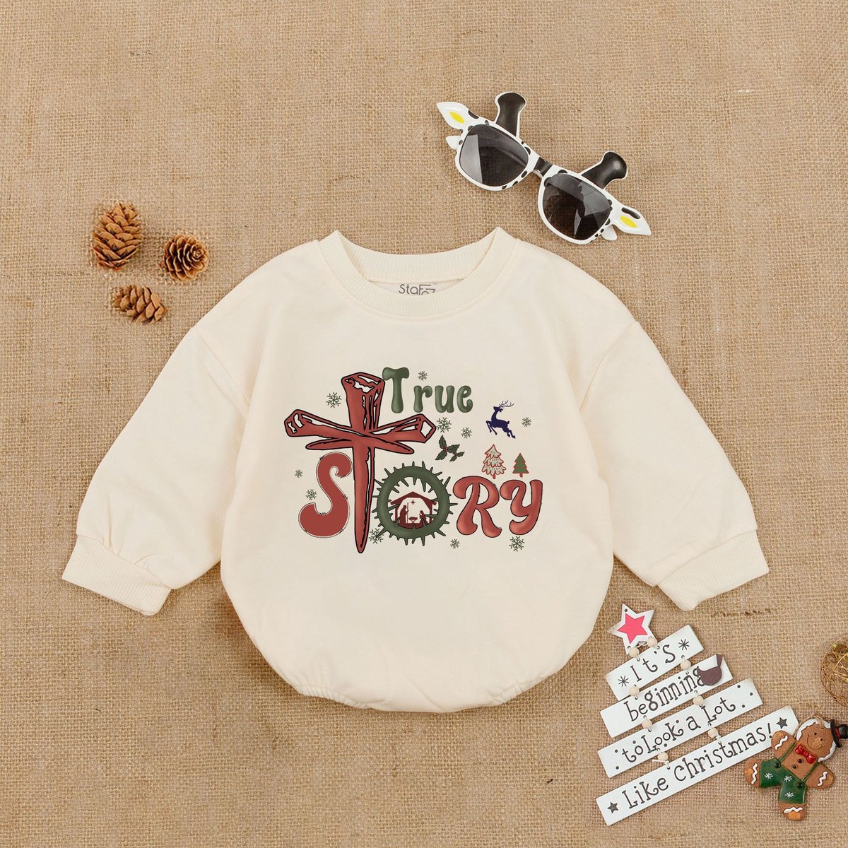 True Story Romper My First Christmas Christmas Bodysuit Baby Christmas Outfit Oversized Long Sleeve