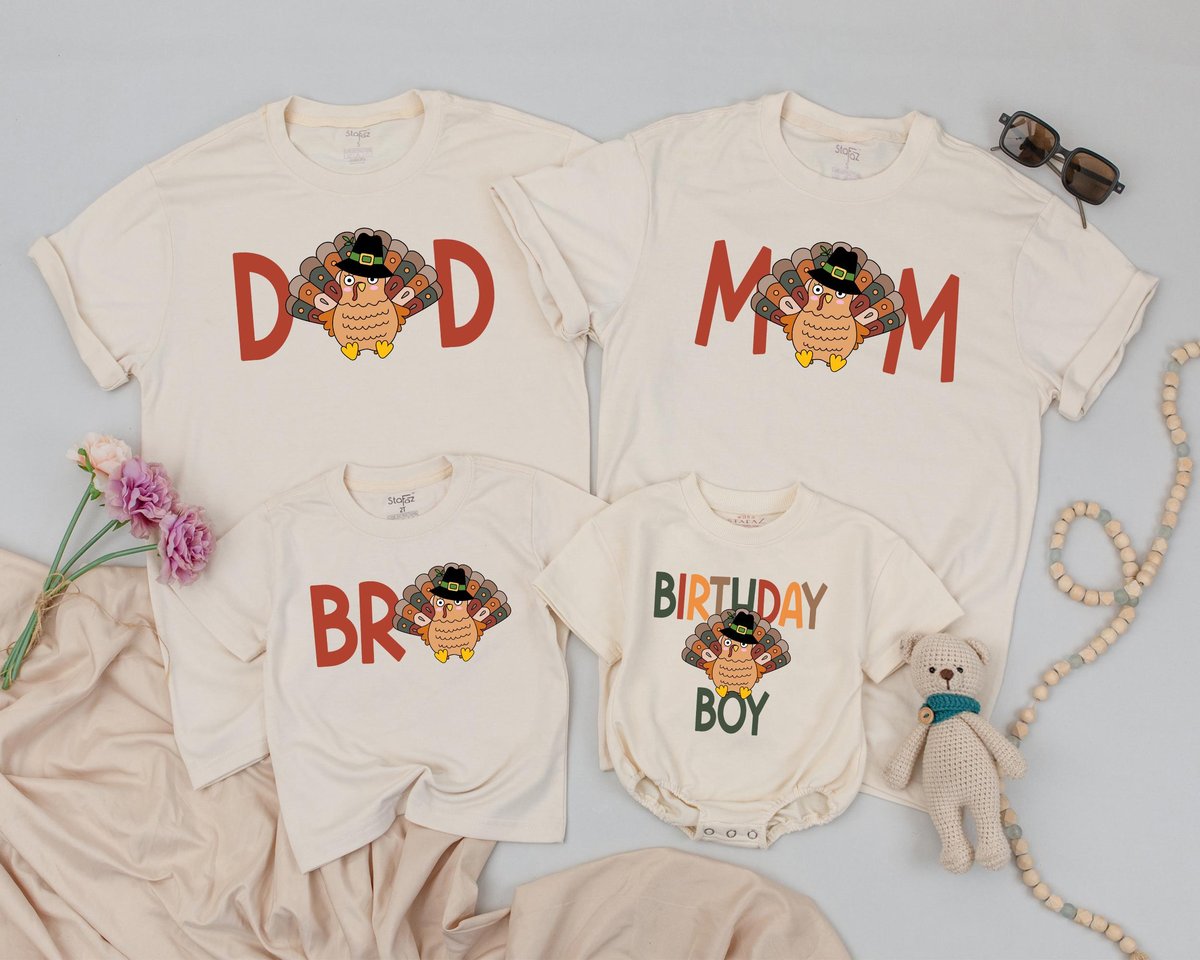 Turkey 1st Birthday Boy Shirt My Little Turkey Is One Thanksgiving Fall First Birthday Outfit Matchi 436