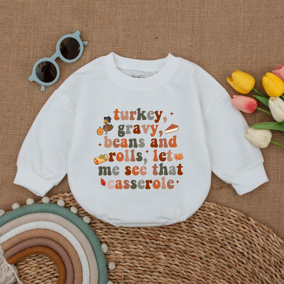 Turkey Gravy Beans and Rolls Let Me See That Casserole Baby Romper Thanksgiving Baby Bodysuit Pumpki 178