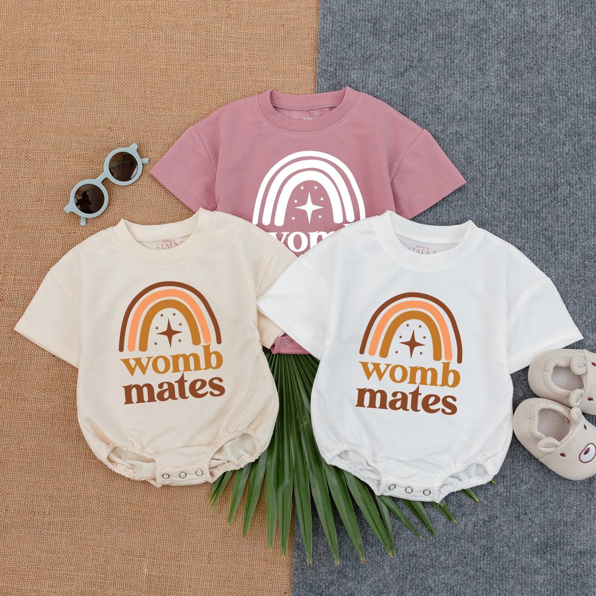 Twin Baby Romper  Short Sleeve Bubble Romper  Womb Mates Twin Romper  Funny Best Friends Twin Rom 183