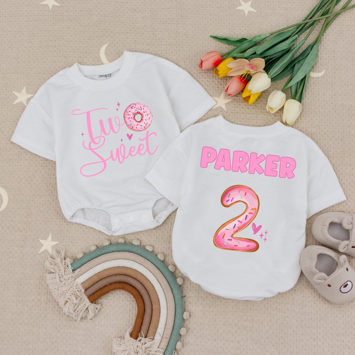 Two Sweet Donut Baby Romper 2nd Birthday Baby Bodysuit Cute Donut Themed Birthday Outfit Toddler Gir