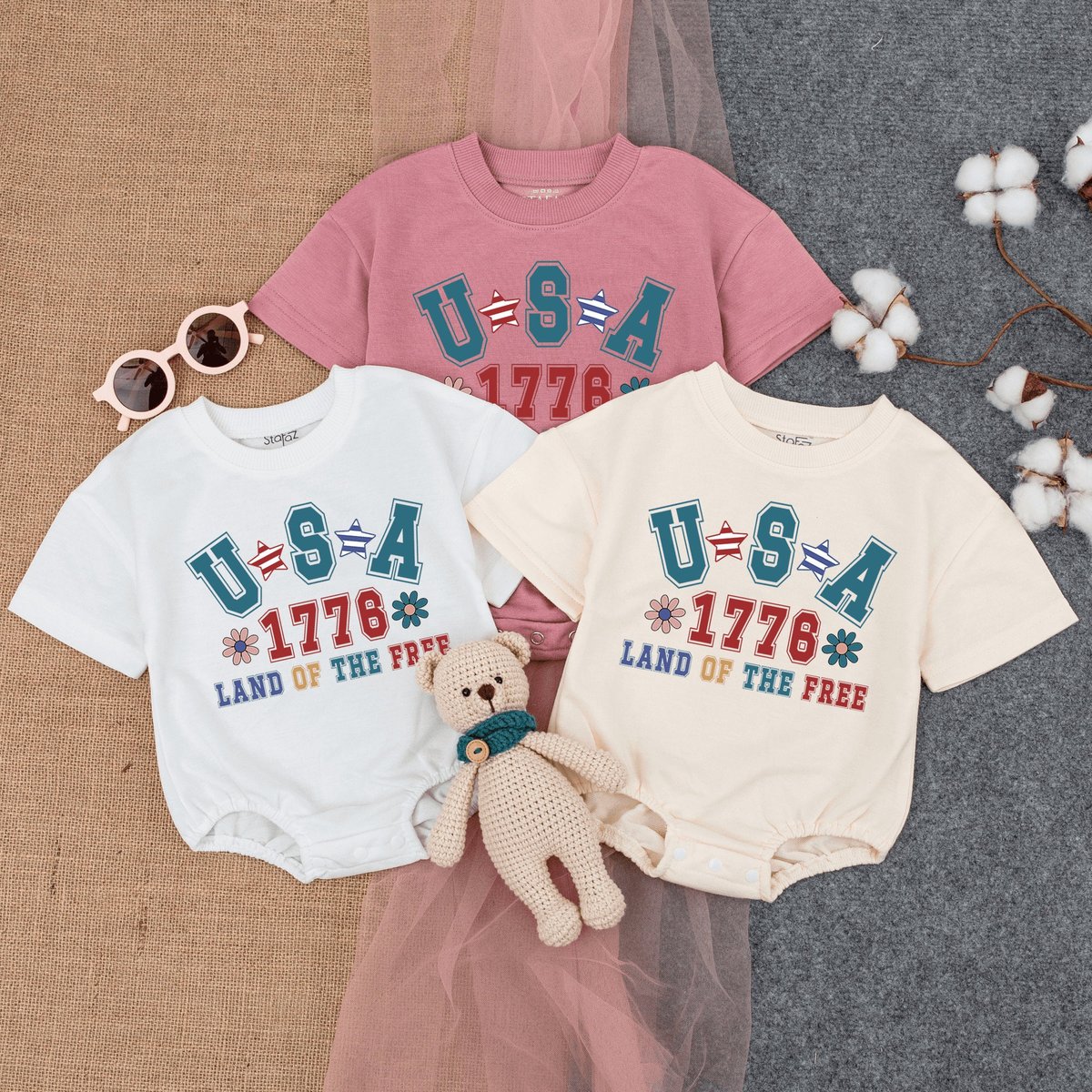 USA 1776 Land Of The Free Baby Romper Short Sleeve Cute Fourth of July Baby 4th of July Baby Bodys 173