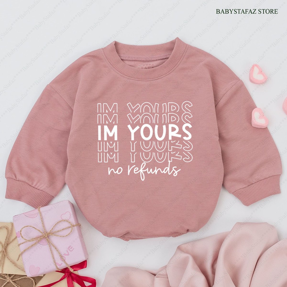 Valentines day baby Outfit I'm Yours No Refunds Baby Romper Funny Valentines day baby girl outfit V 165