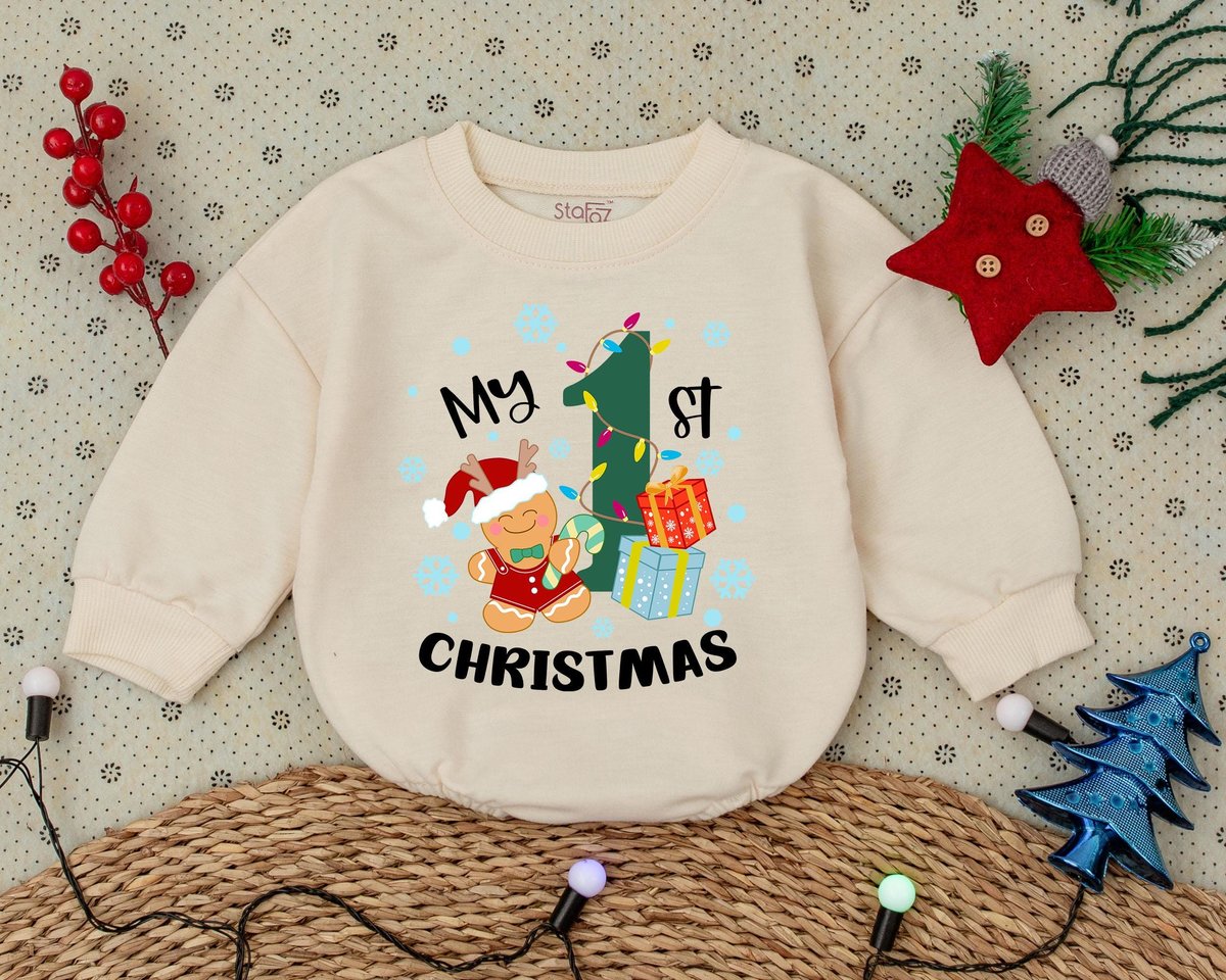 Vintage Santa Ginger Romper My First Christmas Clothes Toddler Sweatshirt Baby Shower Gift Bubble Ro