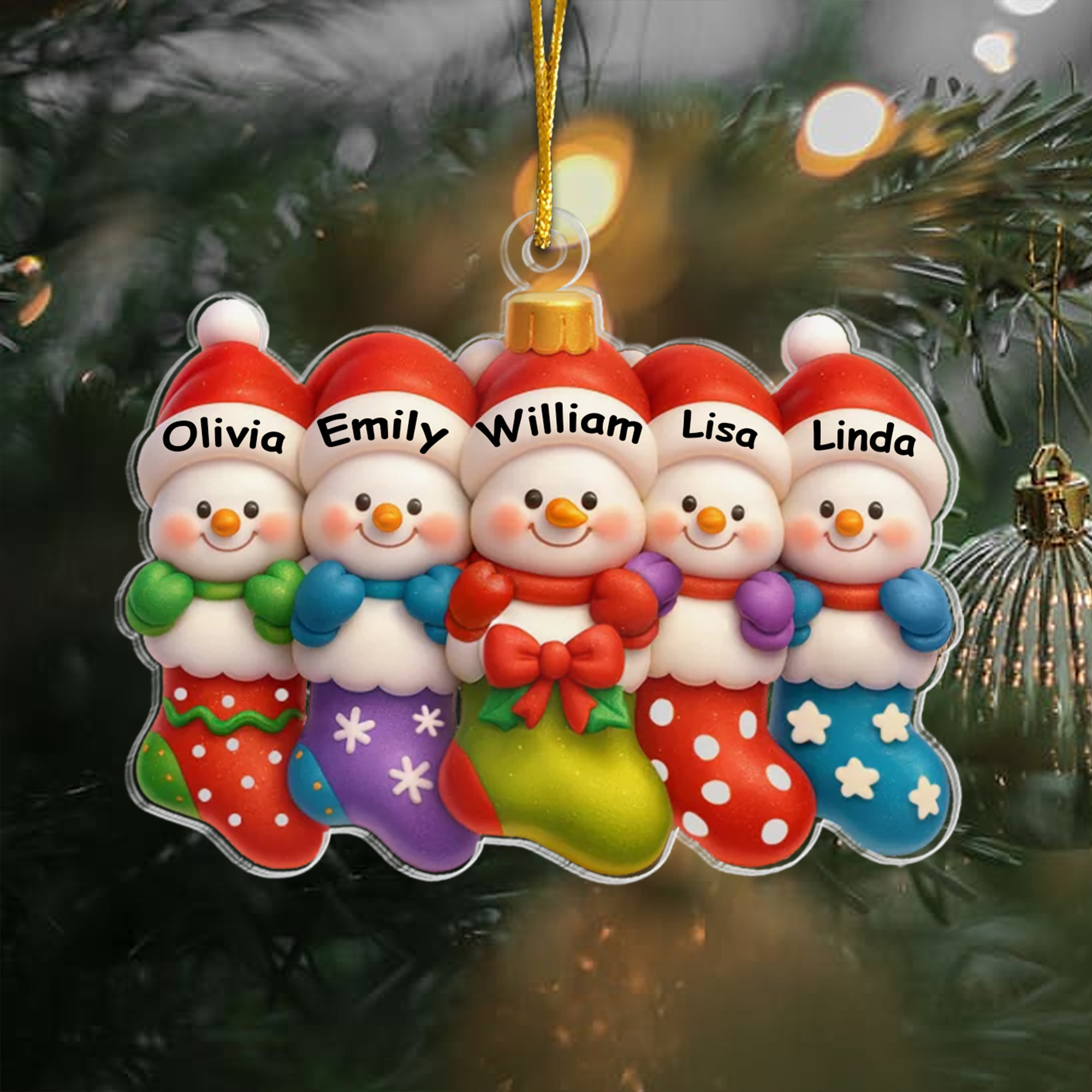 Personalized Snowman Family Ornament w Names  Acrylic Stocking  Christmas Gift for Family  Grandkids 2025-ASO-LNF6I
