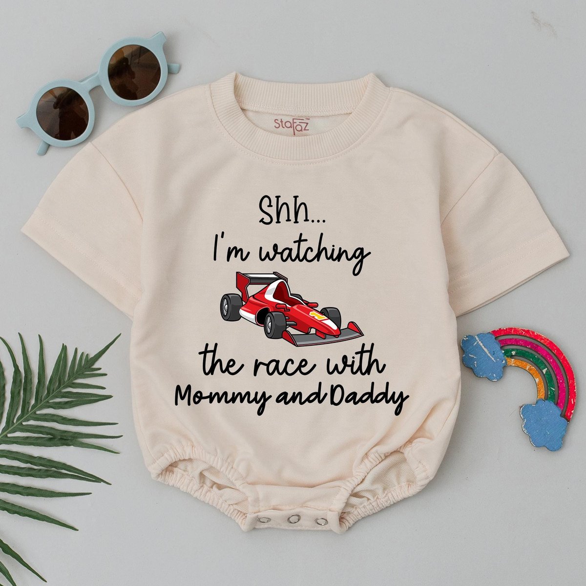Watching the Race with Mommy and Daddy Romper Funny Racing Baby Bodysuit Baby Boy Girl Race Car Outf