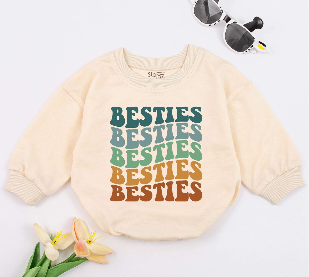 Wavy Besties Baby One Piece Retro Besties Romper Best Friends Gift BFF Baby Outfit Newborn for Girls 151