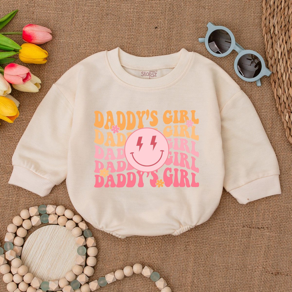 Wavy Daddy's Girl Romper Smile Face Bodysuit Daddy's Little Angel Bubble Romper Cute Daughter Outf 172