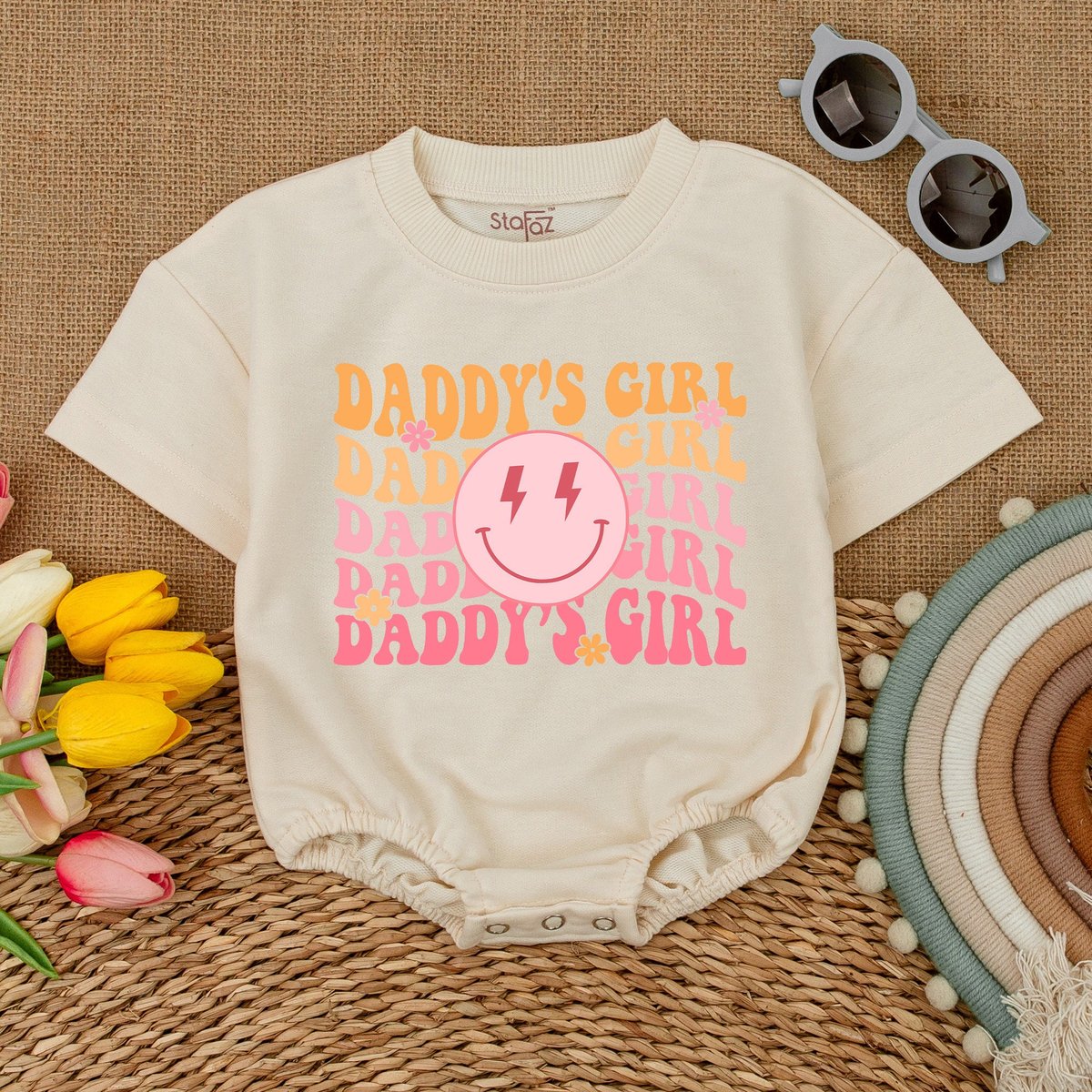 Wavy Daddy's Girl Romper Smile Face Bodysuit Daddy's Little Angel Bubble Romper Father's Day Outf 172