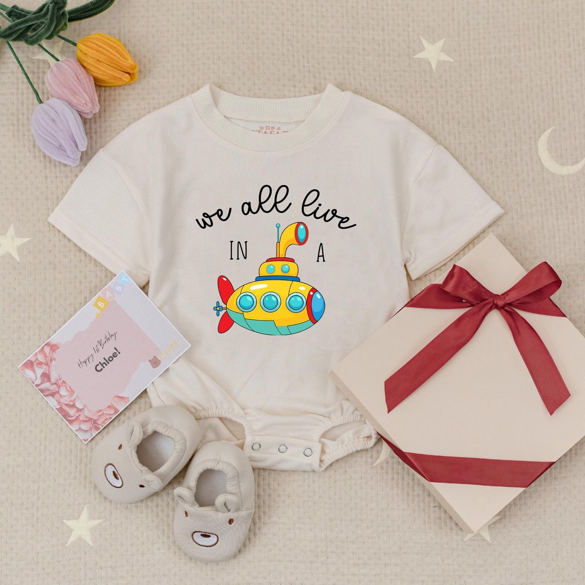 We All Live In Baby Romper Beach Baby Shower Babysuit Under the Sea Baby Shower Ocean Beach Baby Gif