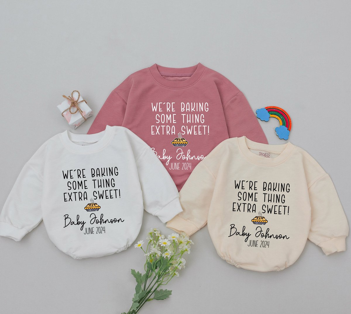 We're Baking Something Extra Sweet Romper New Baby Gifts Pregnancy Reveal to Grandparents Baby Anno