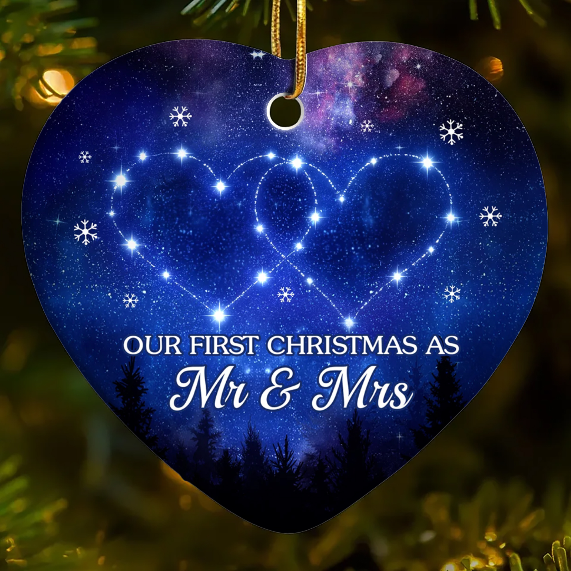 Personalized Mr  Mrs Star Map Ornament  Heart Ceramic First Christmas Keepsake  Wedding Gift for Couples-HCO-CU7QN