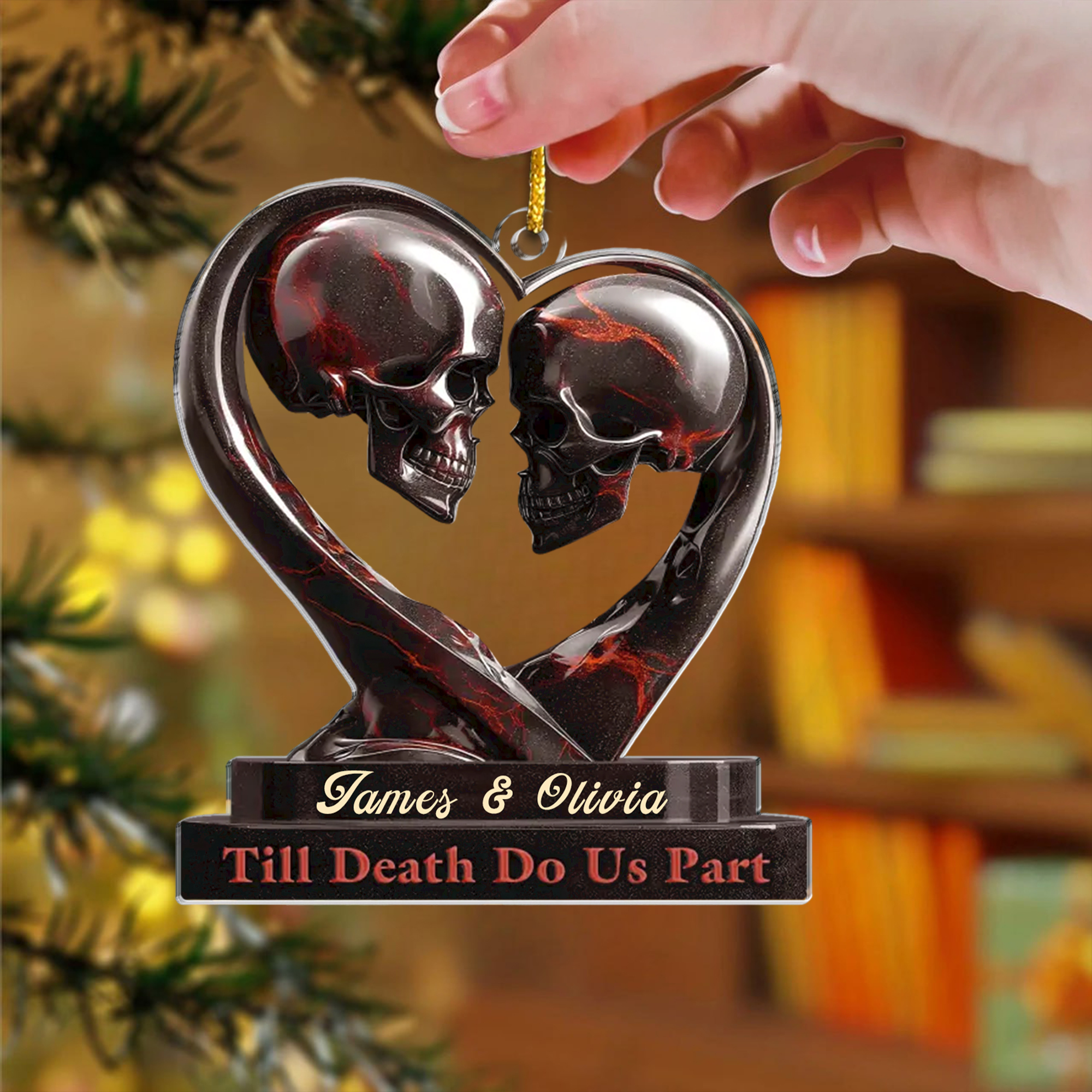 Personalized Till Death Do Us Part Skull Ornament - Acrylic Gothic Couple Holiday Gift-ASO-HAJT1
