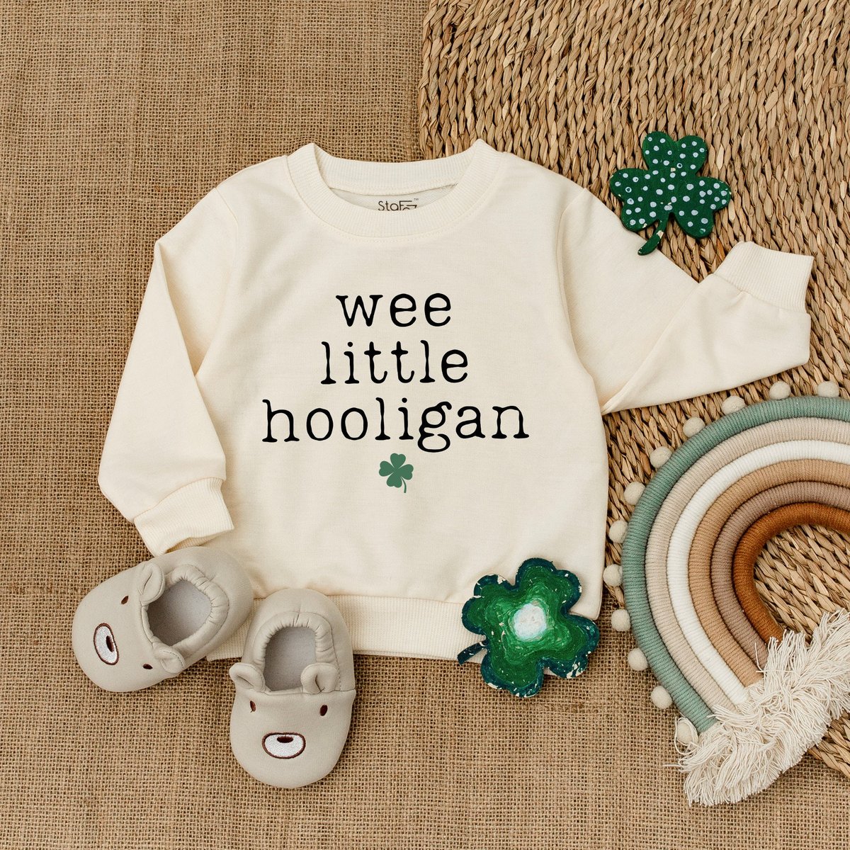 Wee Little Hooligan Baby Romper  St Patrick's Day Bodysuit  Natural Irish Baby Outfit  Baby Romp