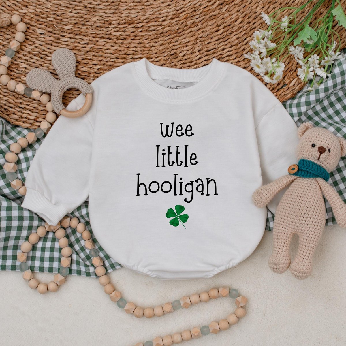 Wee Little Hooligan Baby Romper Green Clover Baby Bodysuit Baby Patrick's Day Outfit First St Patri 182