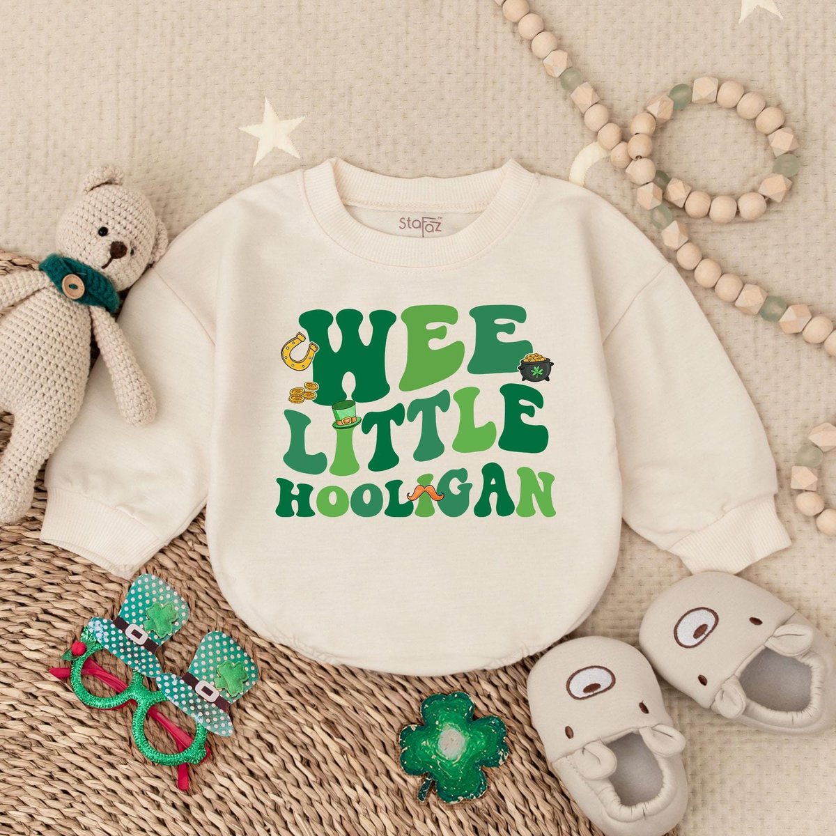 Wee Little Hooligan Patrick's Day Baby Romper Lucky Shamrock St Patrick's Day Bodysuit Clover Bab