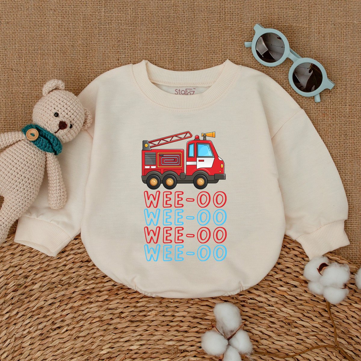 Wee oo Firetruck Baby Romper Firefighter Baby Bodysuit Baby Boy Outfit Baby Firefighter Outfit Firef 171