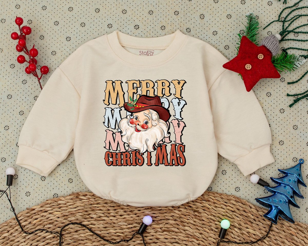 Western Christmas Romper Christmas Cowboy Outfit 1st Christmas Clothes Toddler Sweatshirt Baby Showe