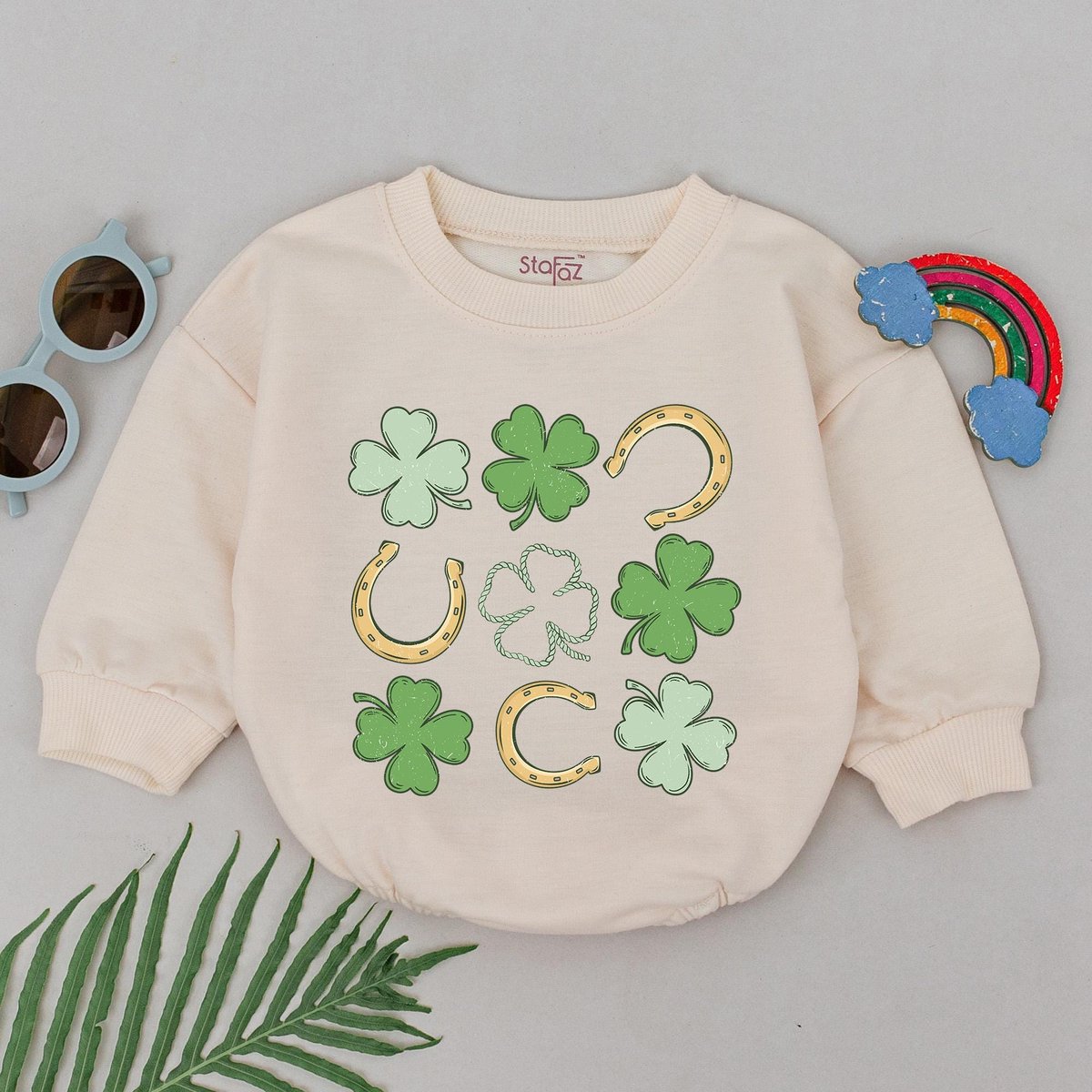 Western Patrick's Day Romper Howdy Patrick's Day Shamrock Romper Natural Baby Shower Gift 1st Patr