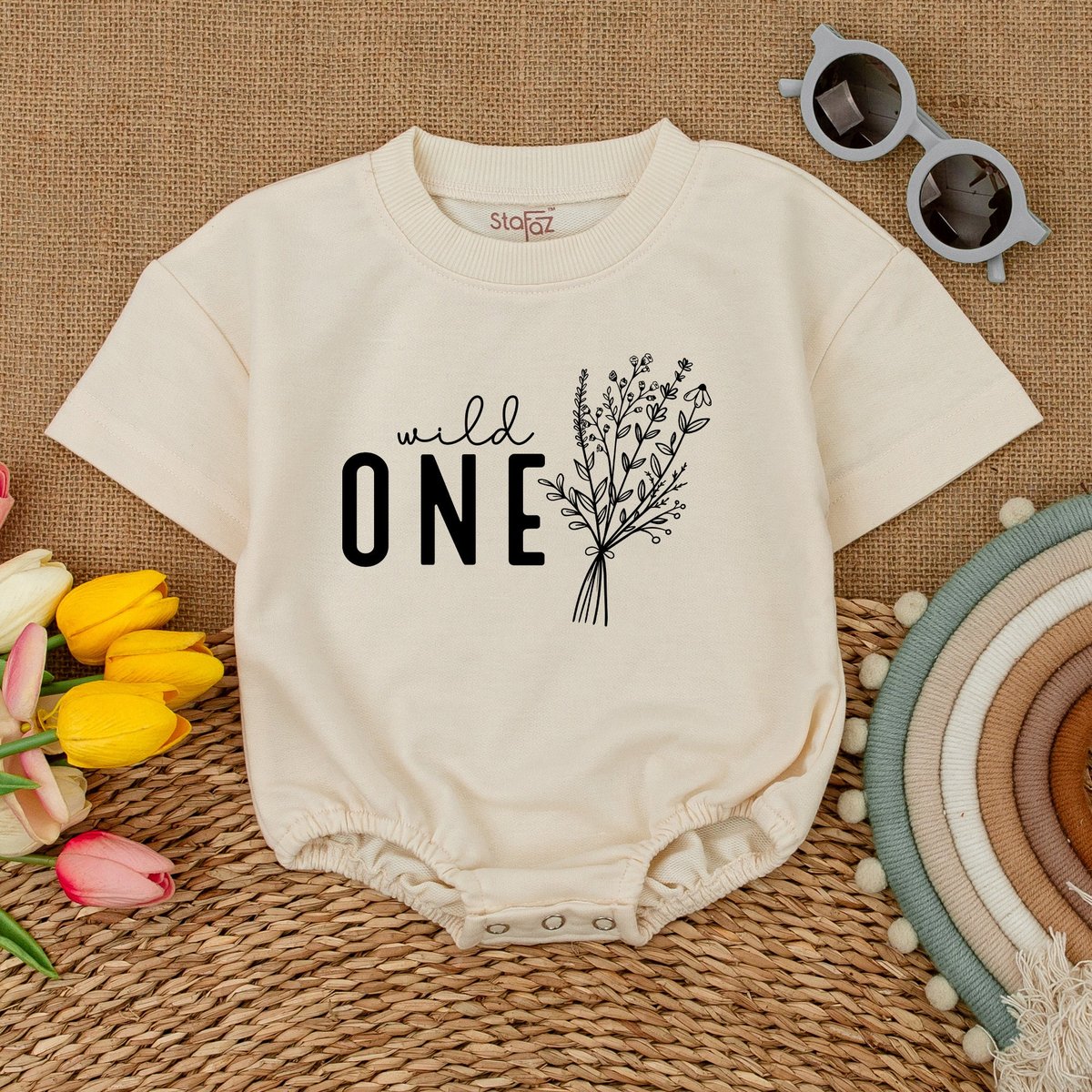 Wild One Birthday Romper Wild Flower Birthday Bodysuit Romper for Baby Girl Cake Smash Outfit Newbor 174