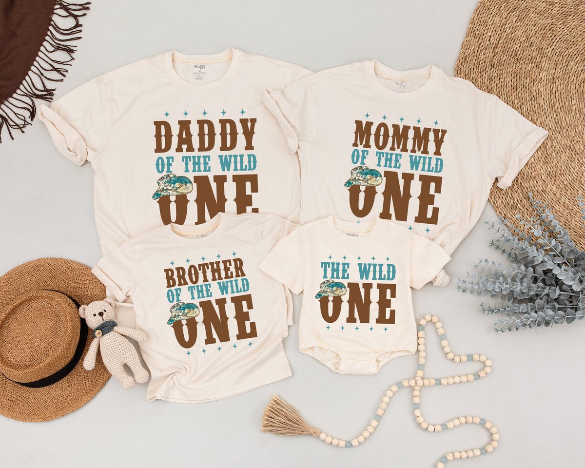 Wild One Western First Birthday Shirt Cowboy Family Matching Birthday T shirtMommy and Me Shirts Bab 164