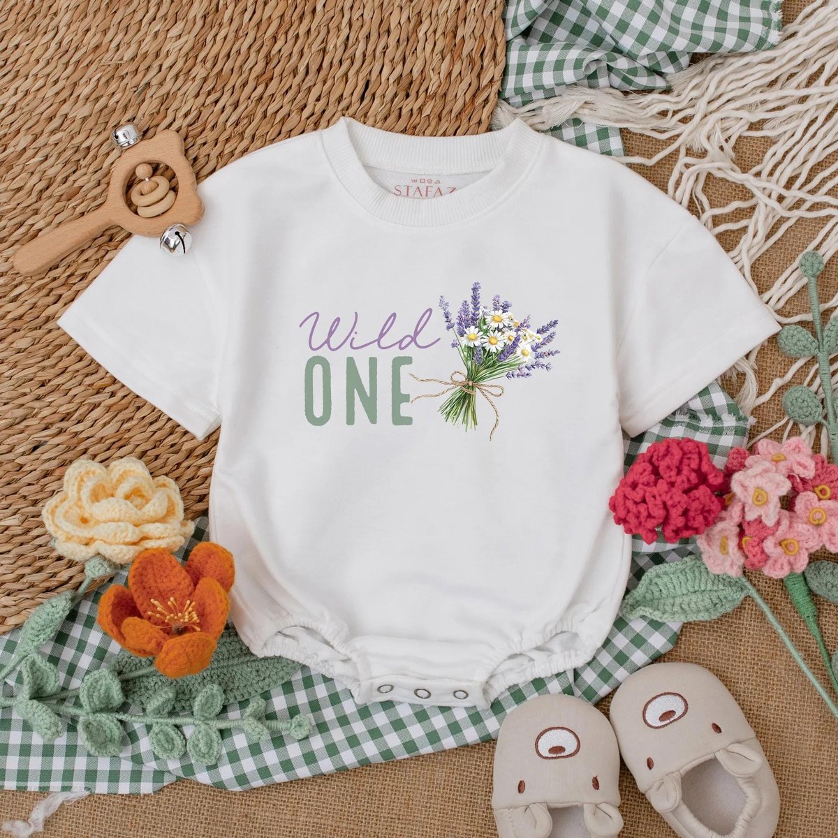 Wild One Wildflower Baby Romper Vintage Wildflower Baby Bodysuit Romper for Baby Girl Boho Birthday 189