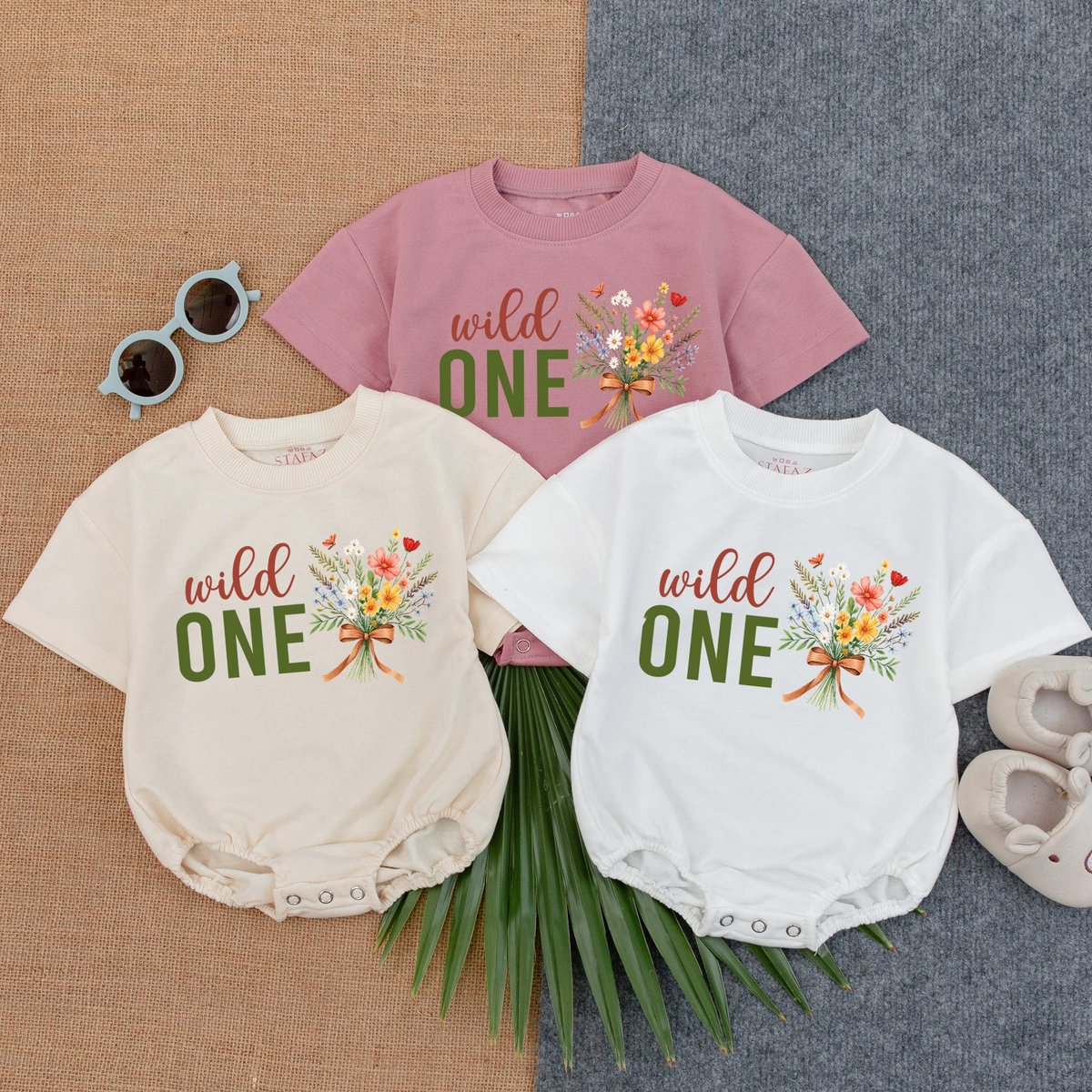 Wild One Wildflower Baby RomperBoho Girl Bubble RomperFirst Birthday Outfit Floral Baby Clothes Cute 429