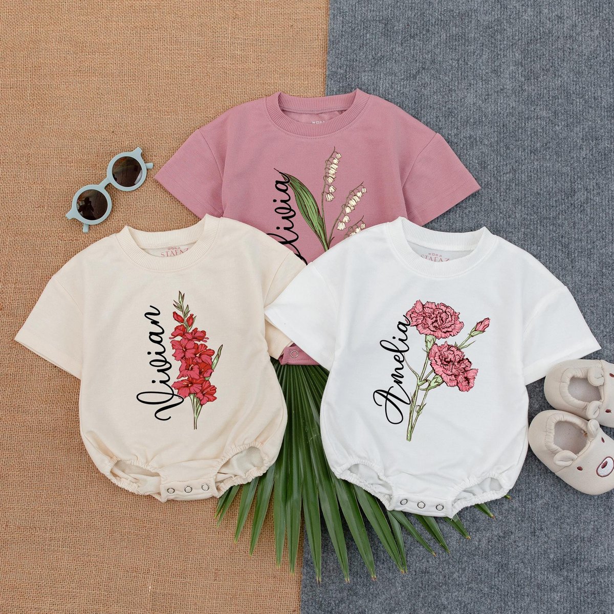 Wildflower Baby Shower Gift Girl Baby In Bloom Bubble Romper Personalized Birth Month Flower Girl Cl 187