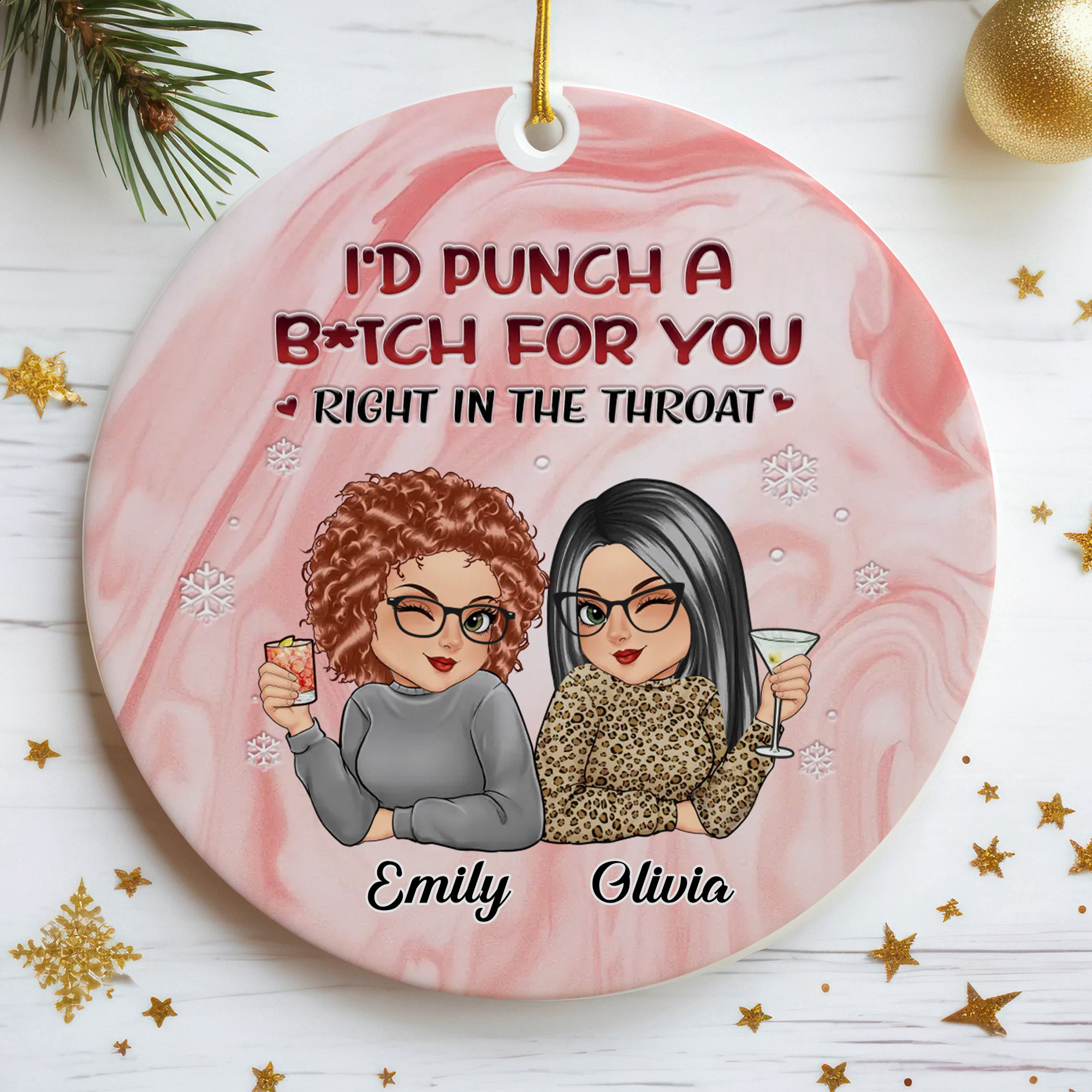 Personalized Punch A Btch Best Friend Ornament  Ceramic Funny Keepsake  Christmas Gift for Bestie-COR-KTBQT