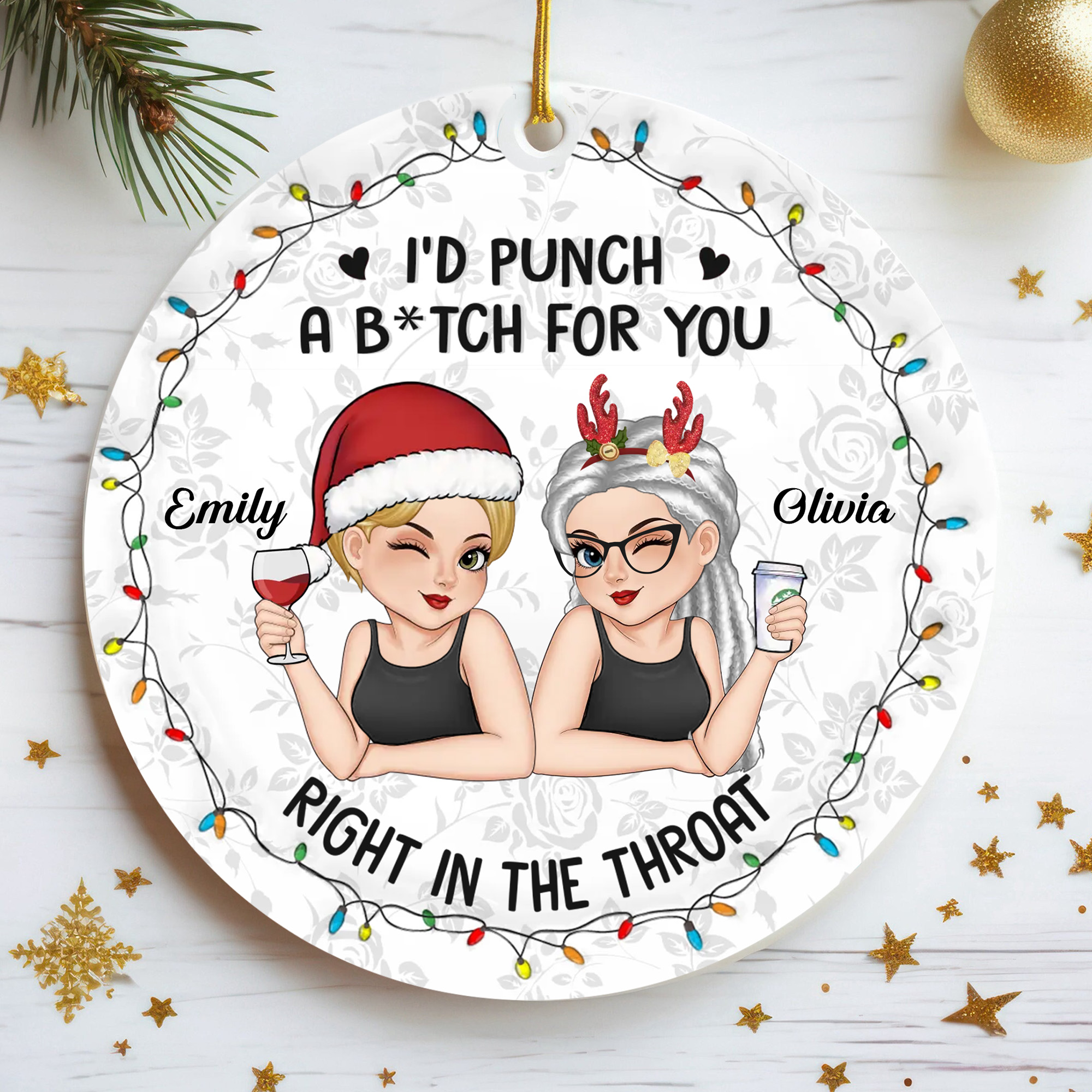 Personalized Punch A Btch Best Friend Ornament  Ceramic Funny Keepsake  Christmas Gift for Bestie-COR-VLEFK