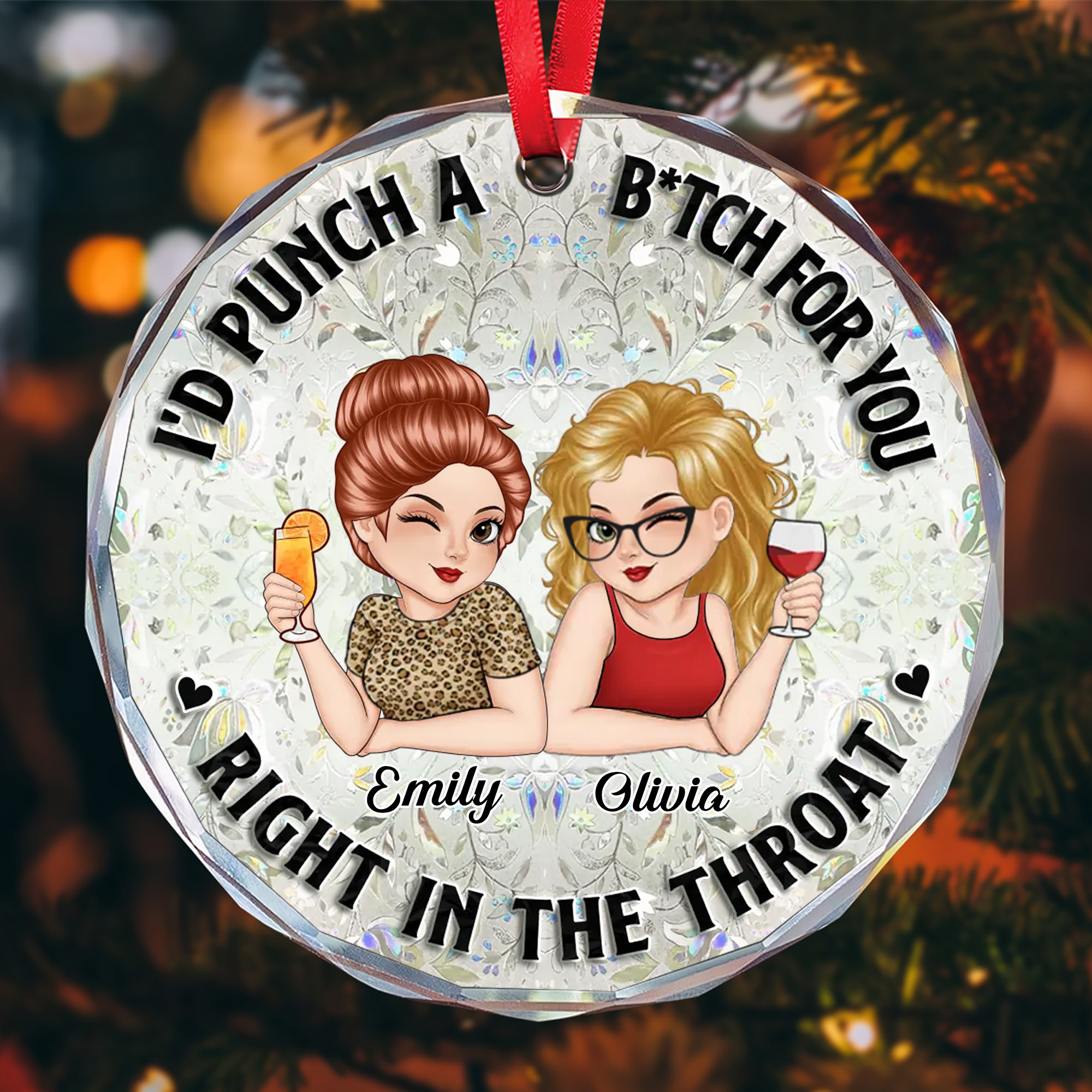 Personalized Funny Best Friend Ornament  Faceted Glass Id Punch A Btch  Christmas Gift for Bestie 2025-HGLO-XX4NP