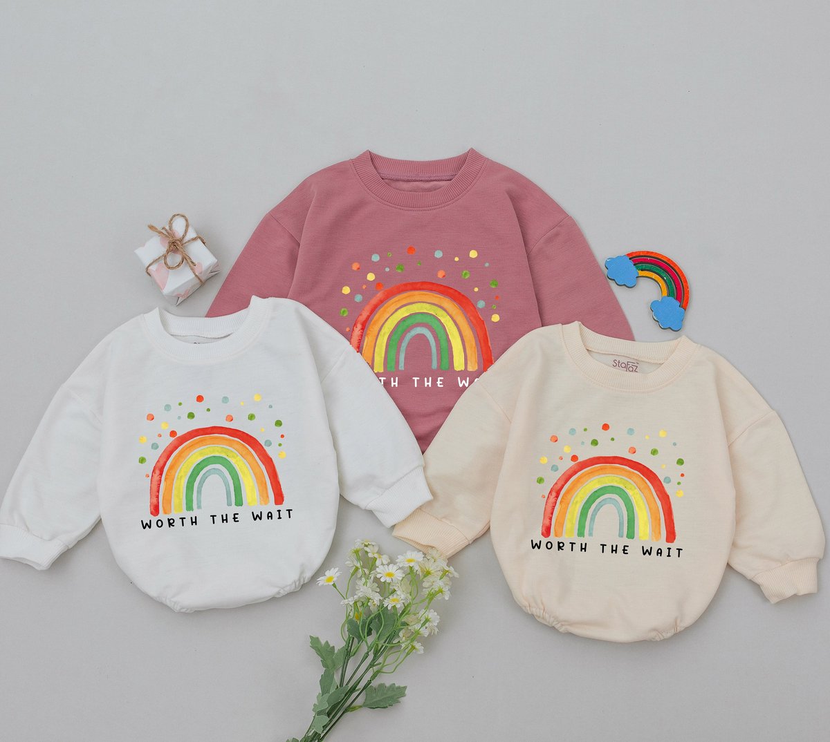 Worth The Wait Rainbow Romper New Baby Gifts Baby Shower Gift IVF Baby Outfit Baby Announcement Infa